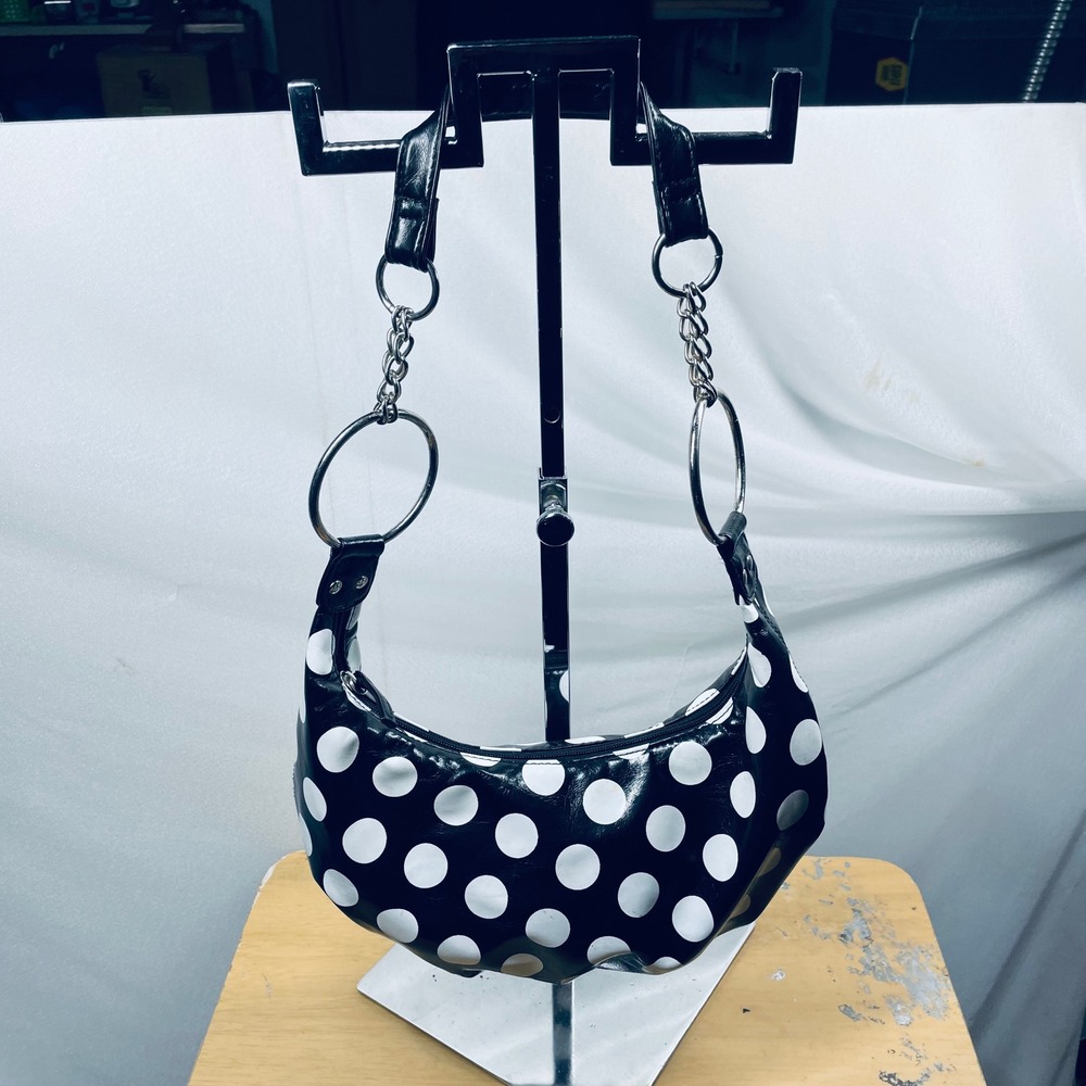 O Rings Women Hobo Bag Polka Dot Vegan Leather Small Y2K Retro Shoulder Bag